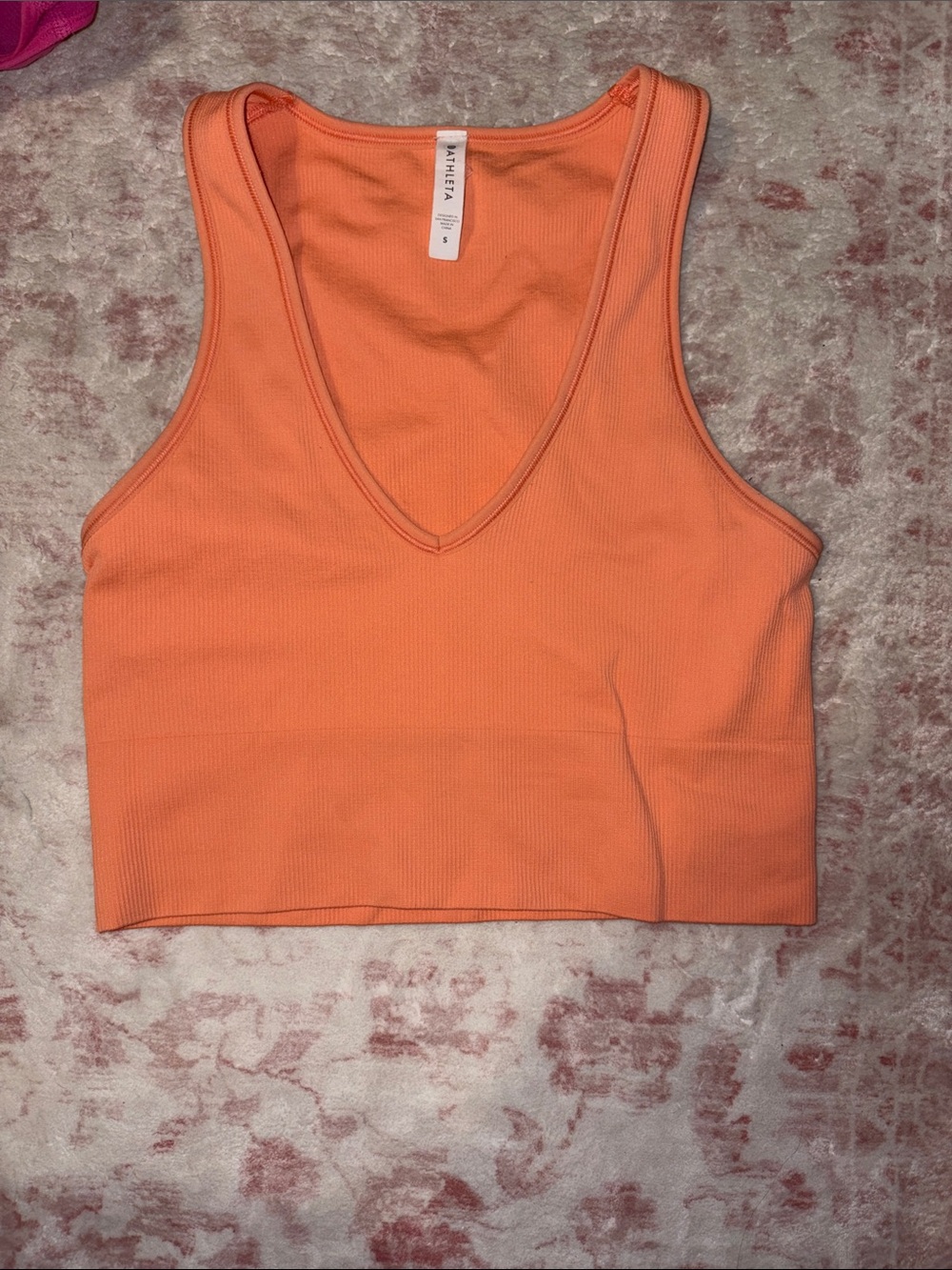 Athleta Coral Orange Ribbed V-Neck Cropped Tank